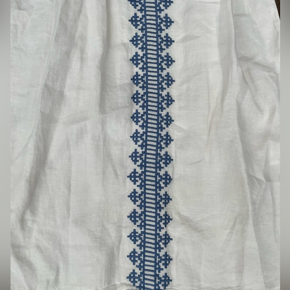 Sigrid Olsen White Blue Embroidered Linen Shift Dress Women’s Medium Coastal - Picture 4 of 6